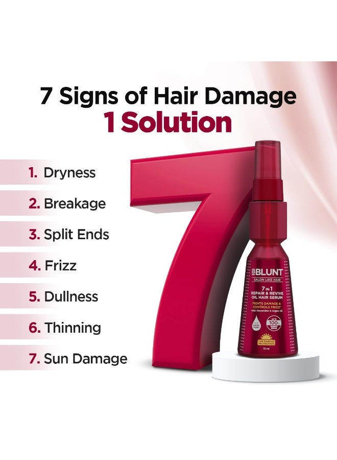 BBLUNT 7 in 1 Repair & Revive Oil Hair Serum for Upto 100% Damage Repair - 70 ml | Addresses 7 Signs of Hair Damage | Enriched with Ceramides & Argan Oil | For Men & Women - Image 2